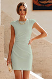 Ronde hals bodycon gerimpelde witte jurk met mouwenmutsen