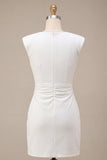 Ronde hals bodycon gerimpelde witte jurk met mouwenmutsen