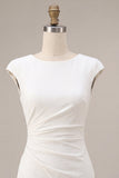 Ronde hals bodycon gerimpelde witte jurk met mouwenmutsen