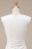 Ronde hals bodycon gerimpelde witte jurk met mouwenmutsen