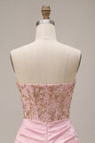 Roze strapless bodycon met kralen, gerimpelde homecoming-jurk