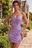 Plum Bodycon Spaghetti Straps Korset Pailletten Homecoming Jurk met strik