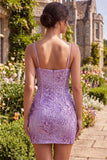 Plum Bodycon Spaghetti Straps Korset Pailletten Homecoming Jurk met strik