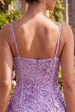 Plum Bodycon Spaghetti Straps Korset Pailletten Homecoming Jurk met strik
