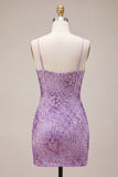 Plum Bodycon Spaghetti Straps Korset Pailletten Homecoming Jurk met strik
