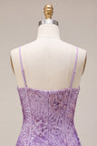 Plum Bodycon Spaghetti Straps Korset Pailletten Homecoming Jurk met strik