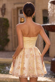 Lichtgele A-lijn strapless bloemen geborduurde homecomingjurk
