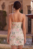 Sprankelende witte roze bloem bodycon pailletten homecomingjurk met franjes