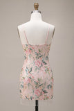 Sprankelende witte roze bloem bodycon pailletten homecomingjurk met franjes