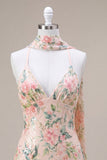 Sprankelende witte roze bloem bodycon pailletten homecomingjurk met franjes