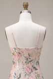 Sprankelende witte roze bloem bodycon pailletten homecomingjurk met franjes