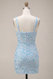 Glinsterende hemelsblauwe bodycon Dikke bandjes pailletten Homecoming jurk met split