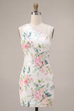 Sprankelende witte roze bloem bodycon pailletten homecoming jurk