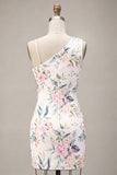 Sprankelende witte roze bloem bodycon pailletten homecoming jurk