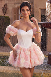 Witte en roze A-lijn korset met bloemen homecoming jurk met een off-the-shoulder korset