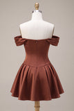 Desert Rose A-lijn satijnen off-the-shoulder homecoming jurk met strik