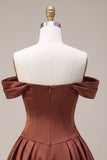 Desert Rose A-lijn satijnen off-the-shoulder homecoming jurk met strik