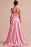 Strapless roze bodycon pailletten homecoming jurk met sjerp