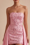 Strapless roze bodycon pailletten homecoming jurk met sjerp
