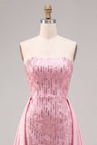 Strapless roze bodycon pailletten homecoming jurk met sjerp