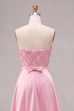 Strapless roze bodycon pailletten homecoming jurk met sjerp