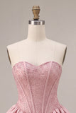 A-lijn roze strapless korset satijnen Homecoming jurk met kralen