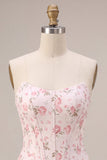 Witte roze bloemenkorset Sweetheart Gelaagde Ruffle Homecoming Jurk