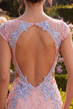 Roze V-hals bodycon pailletten bloemenjurk met uitsnede homecoming jurk
