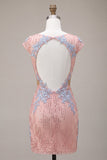Roze V-hals bodycon pailletten bloemenjurk met uitsnede homecoming jurk