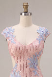 Roze V-hals bodycon pailletten bloemenjurk met uitsnede homecoming jurk