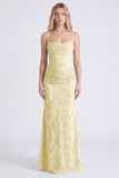 Salie Zeemeermin Bloemen Chiffon Spaghetti Bandjes Lange Bruidsmeisjesjurk