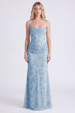 Salie Zeemeermin Bloemen Chiffon Spaghetti Bandjes Lange Bruidsmeisjesjurk