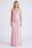 Salie Zeemeermin Bloemen Chiffon Spaghetti Bandjes Lange Bruidsmeisjesjurk