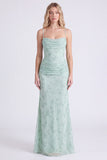 Salie Zeemeermin Bloemen Chiffon Spaghetti Bandjes Lange Bruidsmeisjesjurk