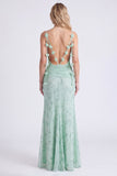 Salie Zeemeermin Bloemen Chiffon Spaghetti Bandjes Lange Bruidsmeisjesjurk