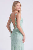 Salie Zeemeermin Bloemen Chiffon Spaghetti Bandjes Lange Bruidsmeisjesjurk