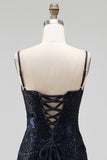 Navy Bodycon Bloemenborduursel Korset Pailletten Korte Homecoming Jurk
