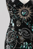 Navy Bodycon Spaghetti Straps Pailletten Korte Homecoming Jurk met Kant Achter