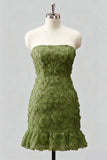 Lichtblauwe bodycon strapless geruffde bloemenkralenjurk met kanten op de rug