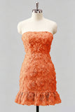 Lichtblauwe bodycon strapless geruffde bloemenkralenjurk met kanten op de rug