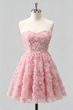 Dusty Rose Sweetheart A-lijn bloemenkralenjurk met homecoming jurk en kant op de rug