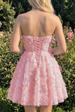Dusty Rose Sweetheart A-lijn bloemenkralenjurk met homecoming jurk en kant op de rug