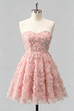 Dusty Rose Sweetheart A-lijn bloemenkralenjurk met homecoming jurk en kant op de rug