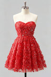 Dusty Rose Sweetheart A-lijn bloemenkralenjurk met homecoming jurk en kant op de rug
