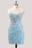 Bodycon strapless bloemen doorschijnende korsetpailletten Homecoming jurk met veter op de rug