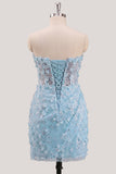 Bodycon strapless bloemen doorschijnende korsetpailletten Homecoming jurk met veter op de rug
