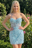 Bodycon strapless bloemen doorschijnende korsetpailletten Homecoming jurk met veter op de rug