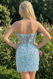 Bodycon strapless bloemen doorschijnende korsetpailletten Homecoming jurk met veter op de rug