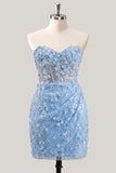 Bodycon strapless bloemen doorschijnende korsetpailletten Homecoming jurk met veter op de rug