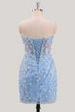 Bodycon strapless bloemen doorschijnende korsetpailletten Homecoming jurk met veter op de rug